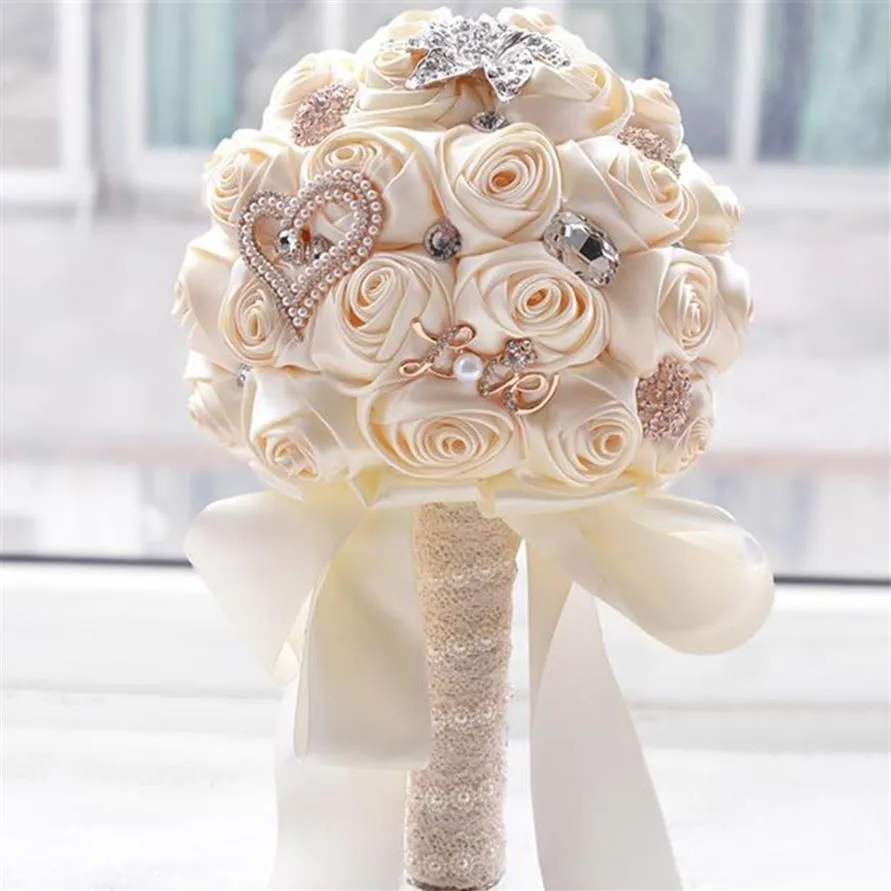 Fantastiska bröllopsblommor Vita brudtärna brudbuketter Artificial Rose Wedding Bouquet Wedding Supplies Buque de Noiva193V