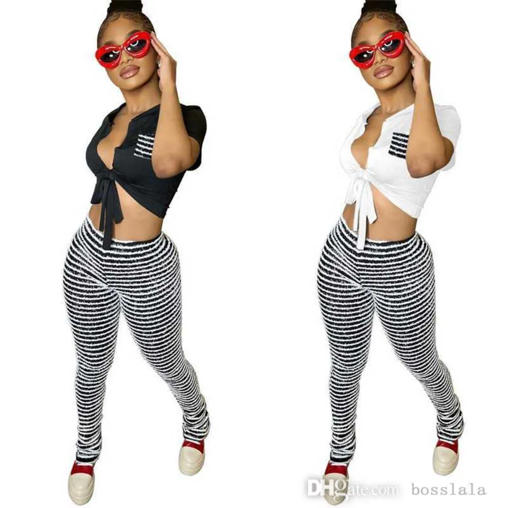 Designer Femmes Survêtements D'été Sexy Rayé Pantalon À Manches Courtes T-shirt Tenues Dames Deux Pièces Ensemble Jogging Costumes