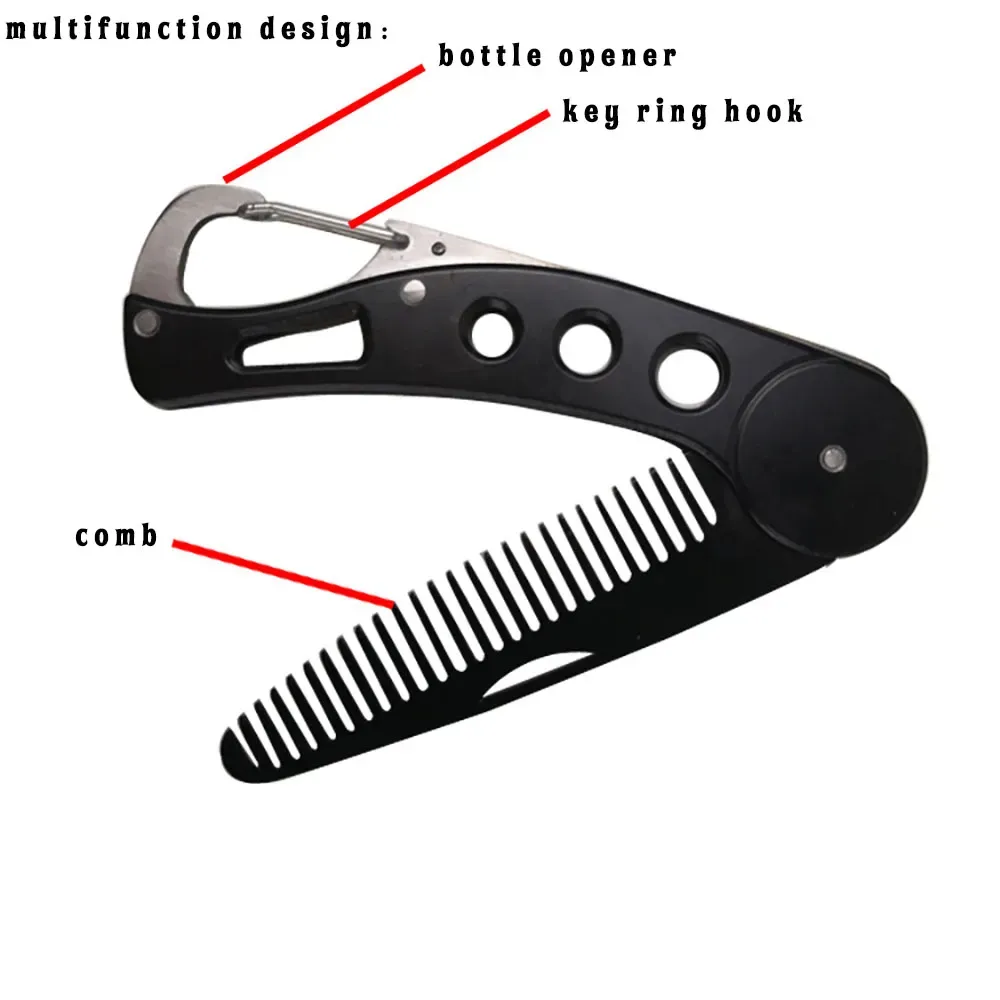 MOQ 50 PCS OEM Custom LOGO Premium Metal Folding Combs Multifunctional Beard Comb for Men Facial Grooming Foldable