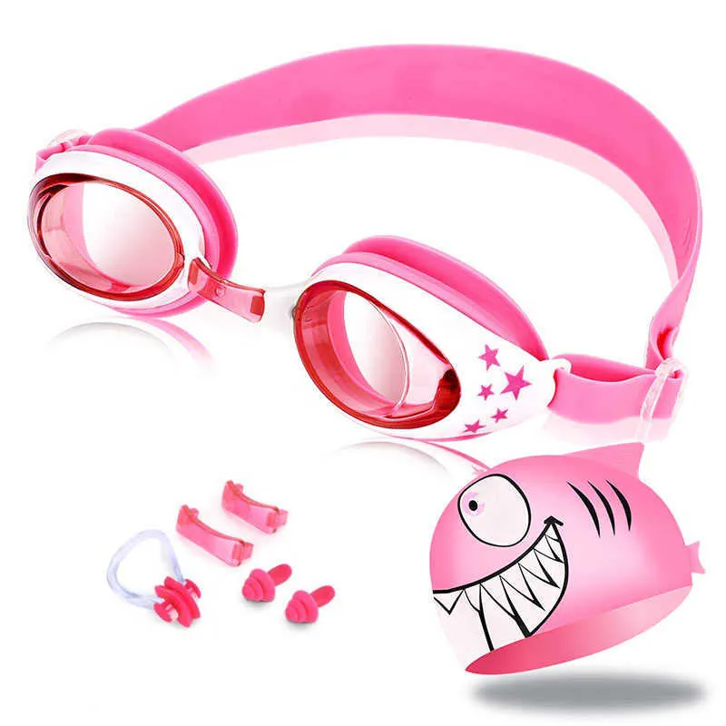 Occhialini da nuoto clip per naso in silicone tappi per le orecchie set di cuffie da nuoto per squalo antiappannamento per bambini e ragazze occhiali per bambini di età compresa tra 3 e 12 anni P230601