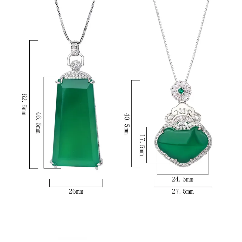 Pendentif Ovale En Argent 925 Avec émeraude Simulée - Vert - Collier 18 Pouces - Neuf