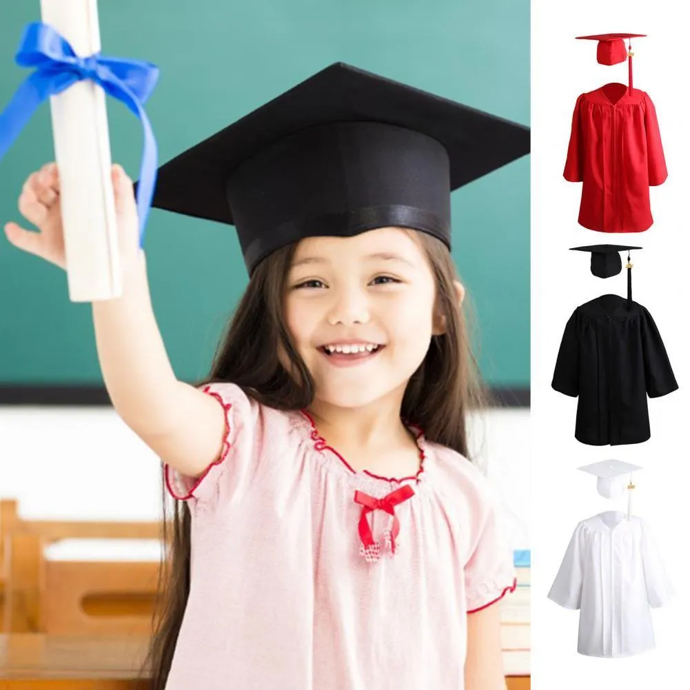 Kläderuppsättningar 1 Set Graduation Gown Loose Zipper With Hat Tassel Kid Academic Dress Student Kindergarten Primary School Graduation 230601
