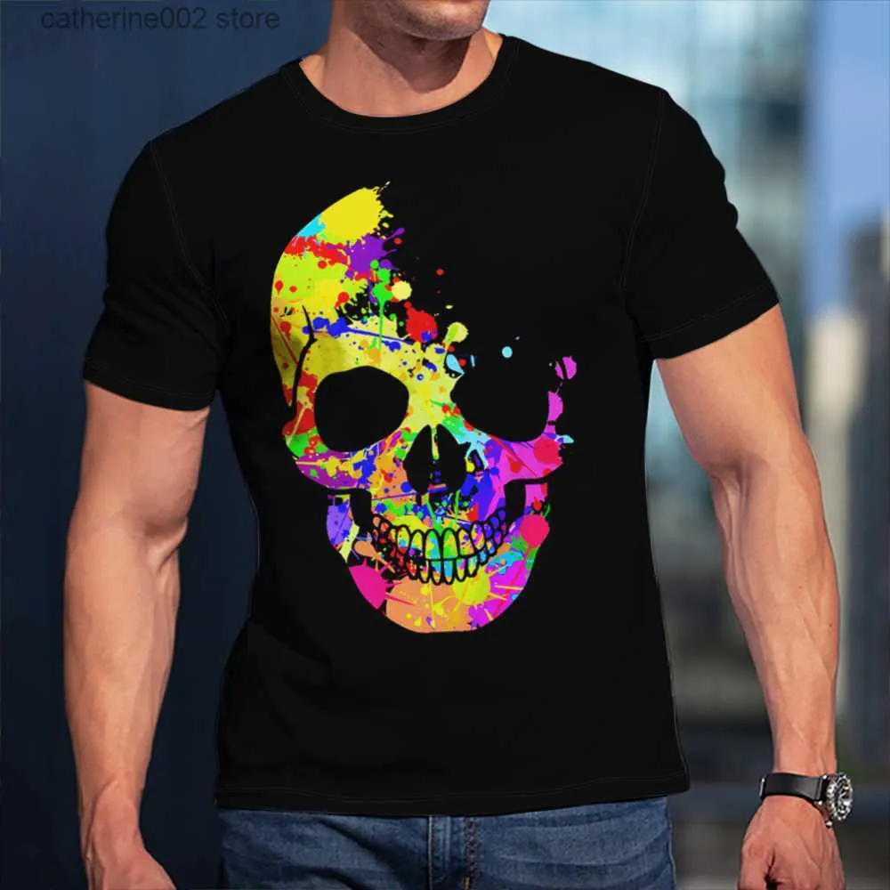 メンズTシャツ夏のファッションカジュアルトレンドスカルグラフィック面白い男Tシャツヒップホップ3Dプリントハラジュクパーソナリティラウンドネック半袖トップT230601