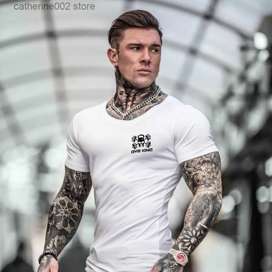 Men's T-Shirts Men Gyms Fitness Bodybuilding T-shirt Summer Casual Printed Cotton Short sleeve Black Tee shirt Male Workout Tops Brand Apparel T230601