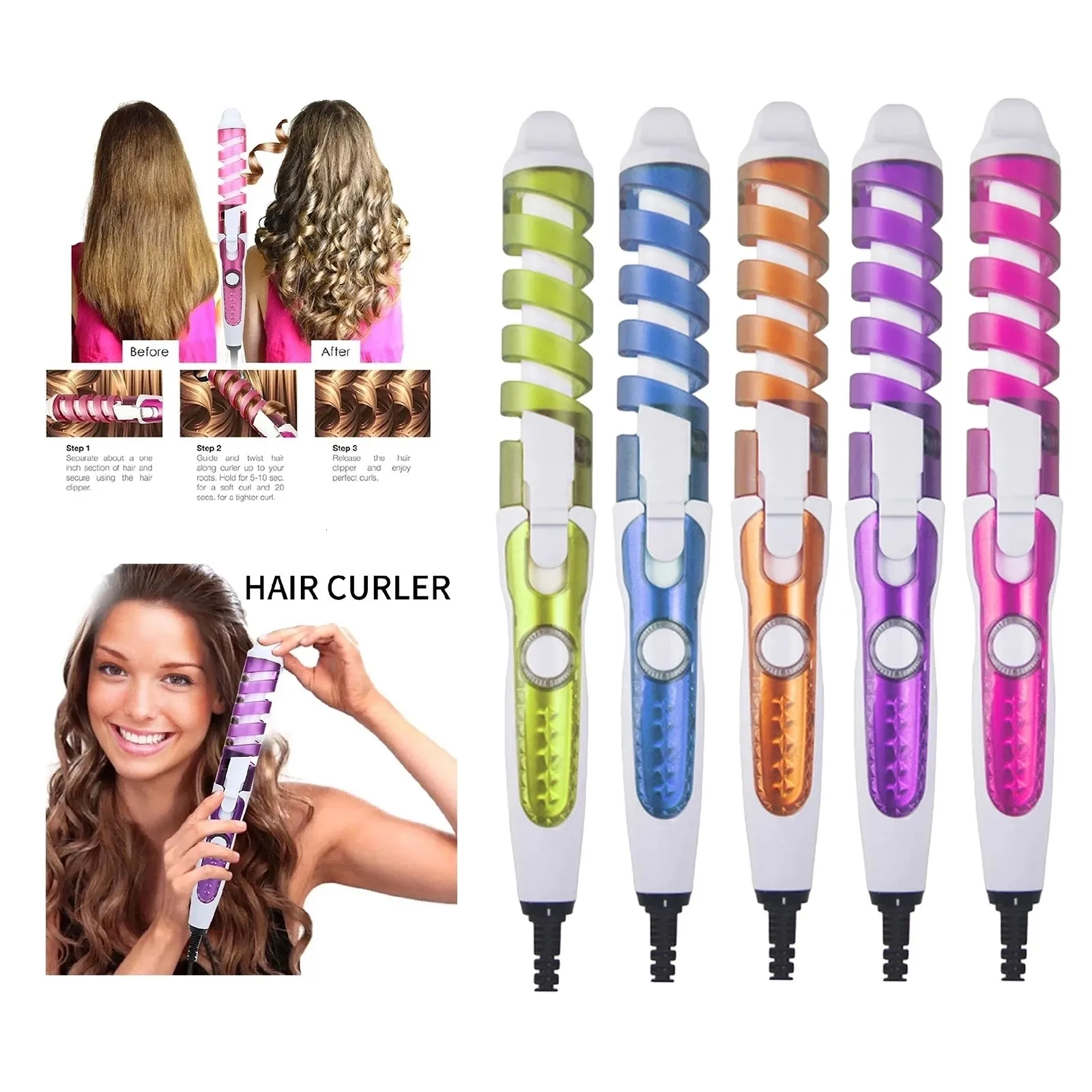 Curling Irons Magic Pro Modeladores de Cabelo Curl Elétrico Cerâmica Espiral Varinha de Modelagem de Cabelo Salão de Beleza Ferramentas de Estilo de Cabelo Varinha de Cabelo Curler Iron 230531