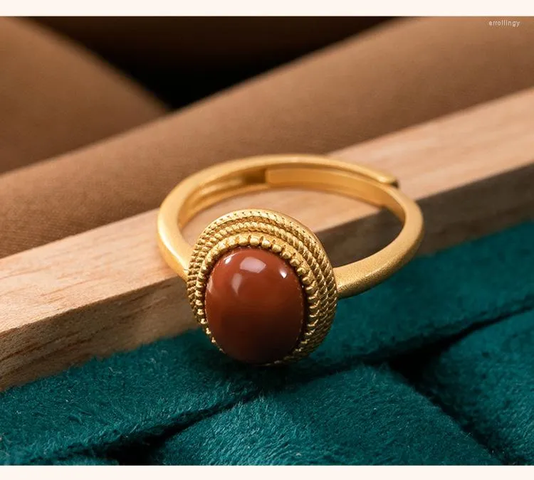 Кластерные кольца Красный нефрит 925 Серебряный драгоценный камень