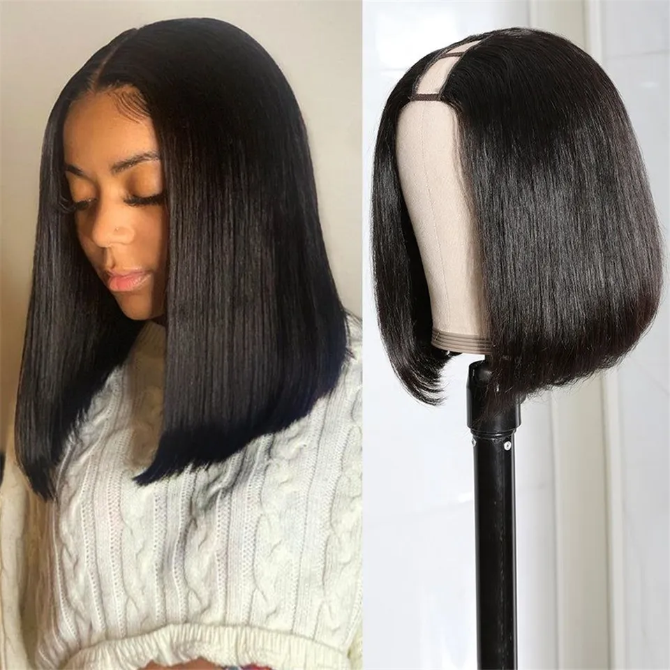 150 Dichtheid U Deel Pruik Menselijk Haar Indian Straight Korte Bob Pruiken Voor Vrouwen Remy Lijmloze V Deel Machine gemaakt Pruik Natuurlijke Kleur