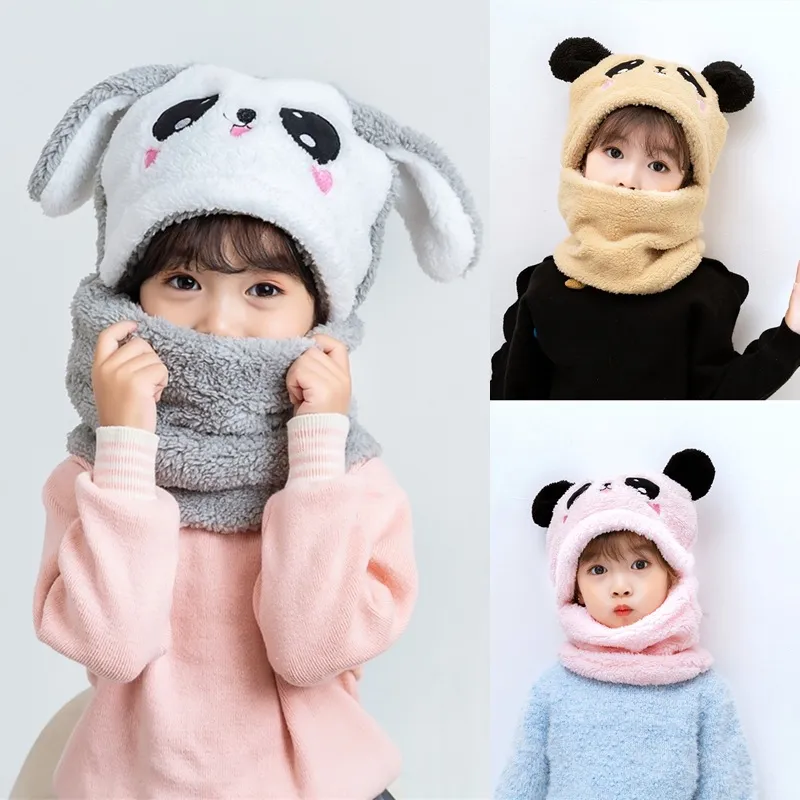 Hiver enfants chapeau Plus polaire enfants casquettes dessin animé chapeau filles garçons écharpe épaissir casquette nouveau-né photographie bébé trucs accessoires