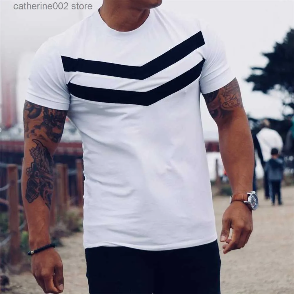 Męskie koszulki Nowe mężczyźni T-shirt Bawełniane krótkie rękawy Czarny podkoszulek Mężczyzna Solid Stripe Tee Tee Letnia marka odzieży Homme Camiseta Masculina T230601