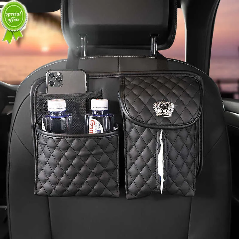 New Creative Crown PU Leather Car Storage Bag Auto Interior Seat Back Organizer Multifunction Tissue Holder Pocket Stowing Tidying