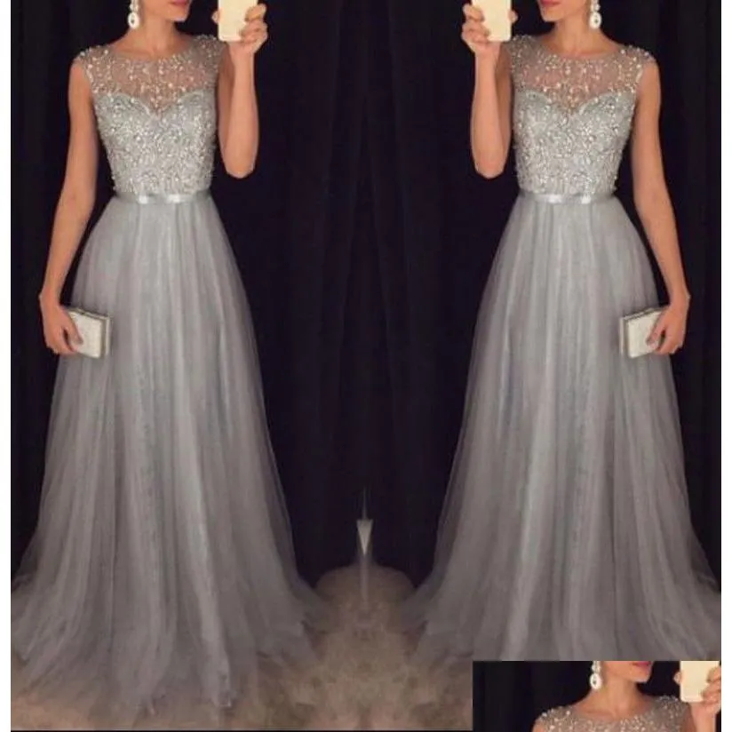 Basic Casual Dresses Fashion Women Ladies Sleeveless Dress Formal Wedding Long Evening Party Ball Prom Gown White Sweet Drop Deliv Dhlec