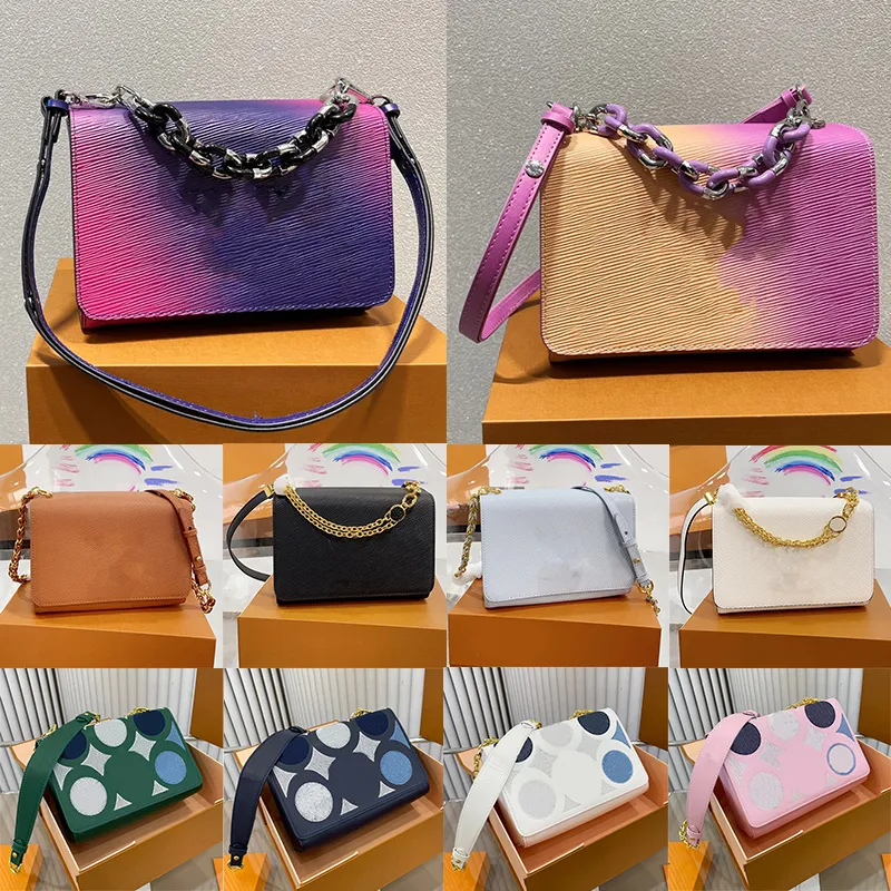 Borsa Twist MM Stile sfumato Borsa da donna con patta in pelle grana Epi di alta qualità Borsa a tracolla in pelle intrecciata con catena in metallo di moda Borse firmate di lusso a tracolla 23