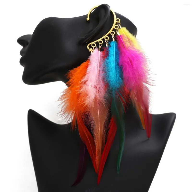 Boucles d'oreilles pendantes longue gland pour les femmes Clip créatif bijoux de fête blanc/noir/rouge couleur plume 1 pièces