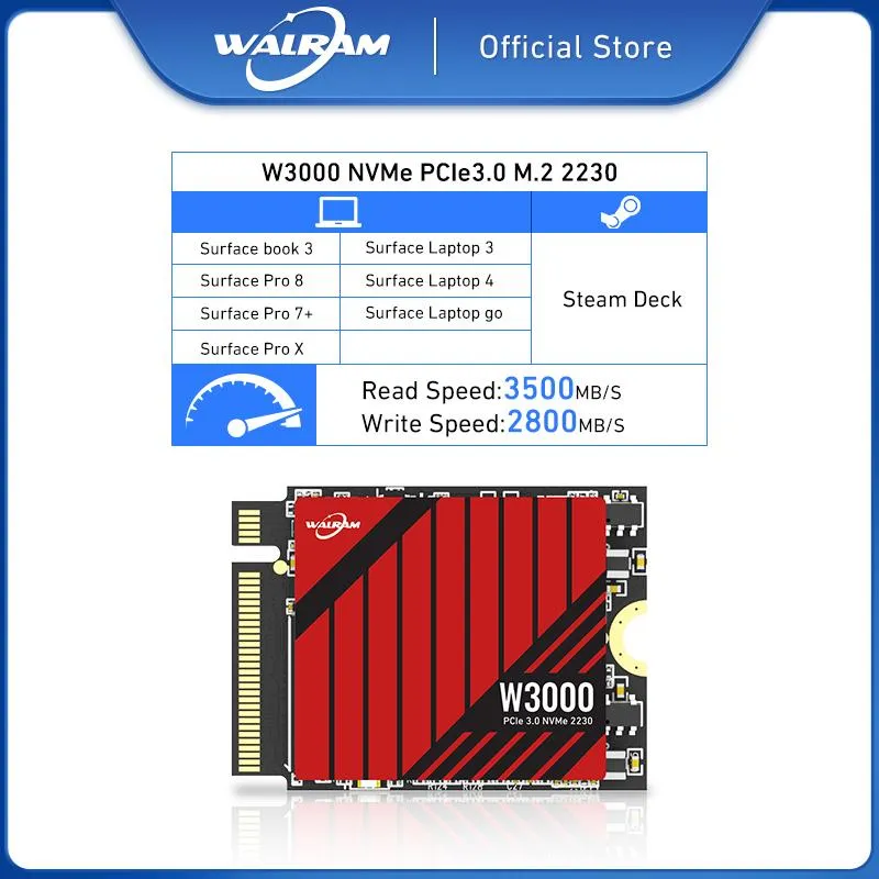 Приводит в движение Walram M.2 NMVE SSD 1TB 512GB M.2 SSD 2230 NVME PCIE GEN 3X4 SSD 3500 м/с для поверхности Microsoft Surface Prox ноутбук 3 паровой палубы