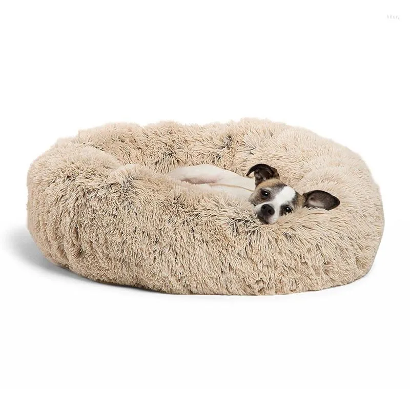 Chenils Nid de chien/chat Tissu en peluche doux Lit rond pour animal de compagnie de grande taille Matelas de sommeil chaud Convient pour l'automne et l'hiver