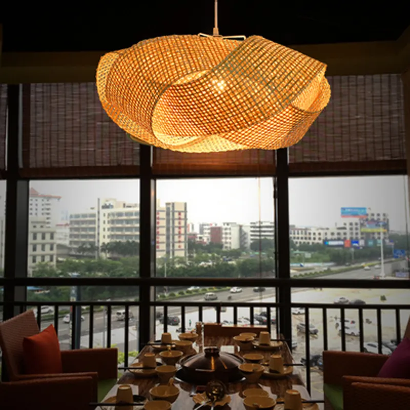 Japanische handgefertigte Bambus-Pendellampen, nordische Rattan-Nest-Hängependelleuchten, chinesische Art-Deco-hölzerne Teehaus-Caff-Restaurant-Leuchten, Lamparas