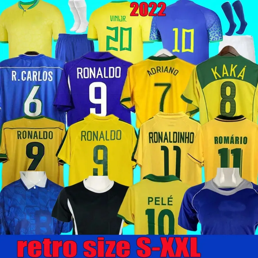 1970 1978 1998 Retro Brasilien PELE Fußballtrikots 2002 Carlos Romario Ronaldo Ronaldinho Trikots 2004 1994 Brasilien 2006 KAKA RIVALDO ADRIANO 1988 2000 2010 VINI JR