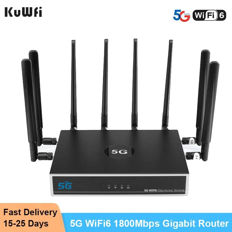 Routrar Kuwfi 5g router WiFi6 1800Mbps Gigabit 2.4/5 GHz Dual Frequency High Gain Hybird+Mesh WiFi Router med SIM Card Slot Support APN