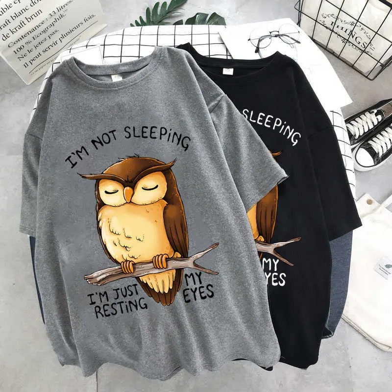 Herren T-Shirts Interessante Eule schlafe nicht, ich ruhe nur meine Augen aus Bedruckt 2022 Sommer Vintage Unisex Ulzzang Extra großes T-Shirt Y2K Top P230601