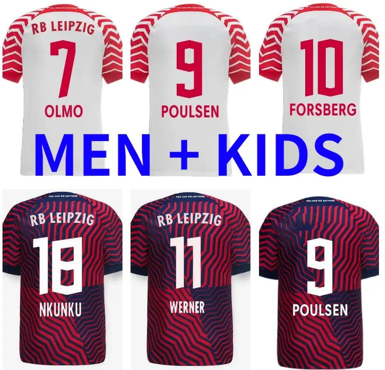 Hommes enfants Kit 2023 2024 Maillots de football garçons ensembles SILVA OLMO NKUNKU POULSEN HAIDARA costume jeunesse ADAMS MORIBA BROBBEY 23 24 Football Shirt adulte Uniforme enfants