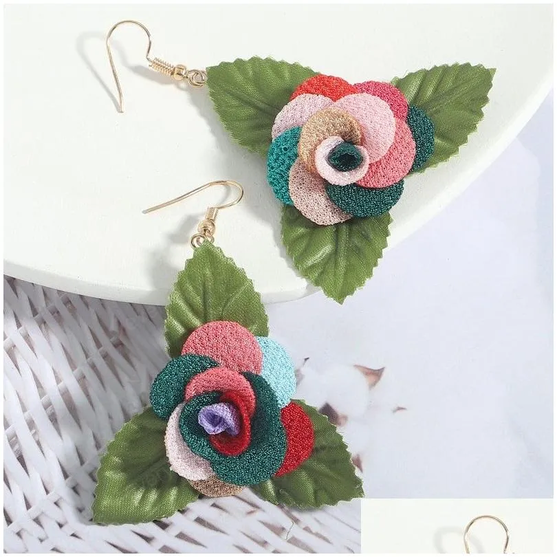 Dangle Lustre Boho Tissu Fleur Boucles D'oreilles Pour Les Femmes Printemps Été Déclaration Grand Floral Bijoux Drop Delivery Dhmuc