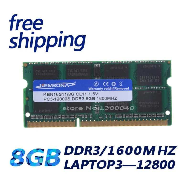 RAMS KEMBONA EXCÉRENTION GRATUITE DDR3 8 Go PC12800RAM DDR3 1600 MHz 8 Go 1.5 V (pour toute carte mère) SODIMM RAM DDR3 Mémoire de carnet