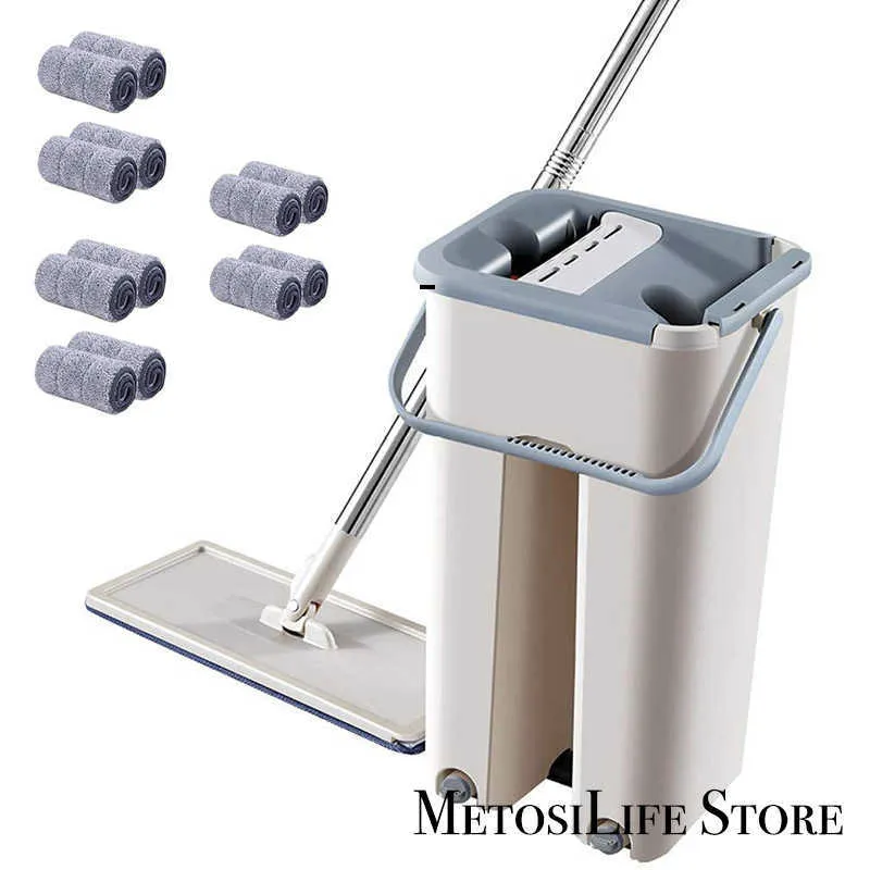 Vadrouilles MetosiLife Ensemble de serpillières et de serpillières pliables avec 12 tampons de raclette Lavage et séchage Système d'auto-nettoyage pour sol en bois Z0601