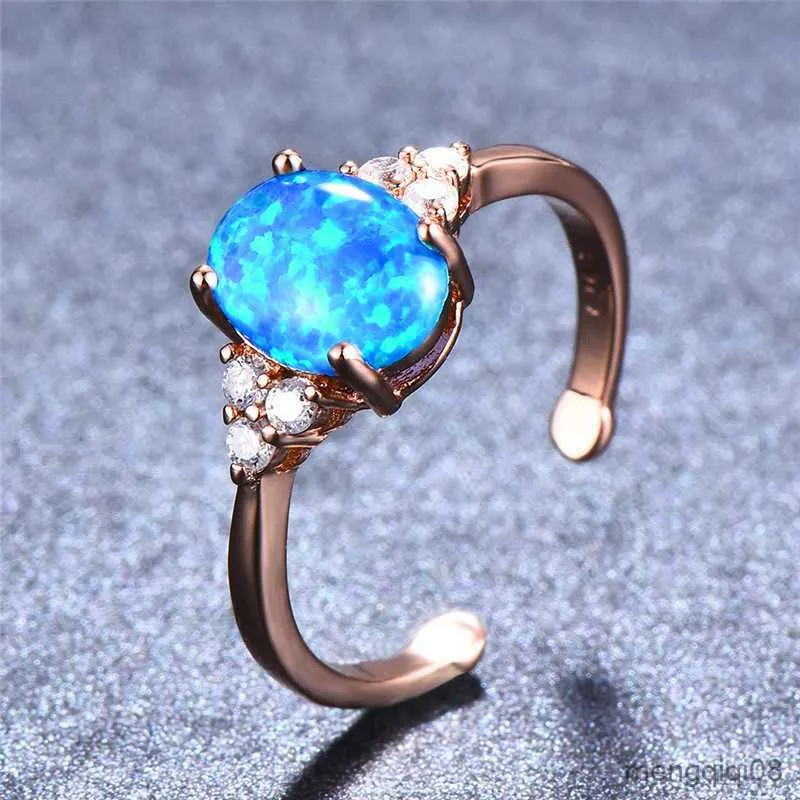 Anillos de banda Bamos Rose Gold Filled Luxury White / Blue / Purple Oval Ring Zircon Open Ajustable Alianzas de boda para mujeres Regalos de moda