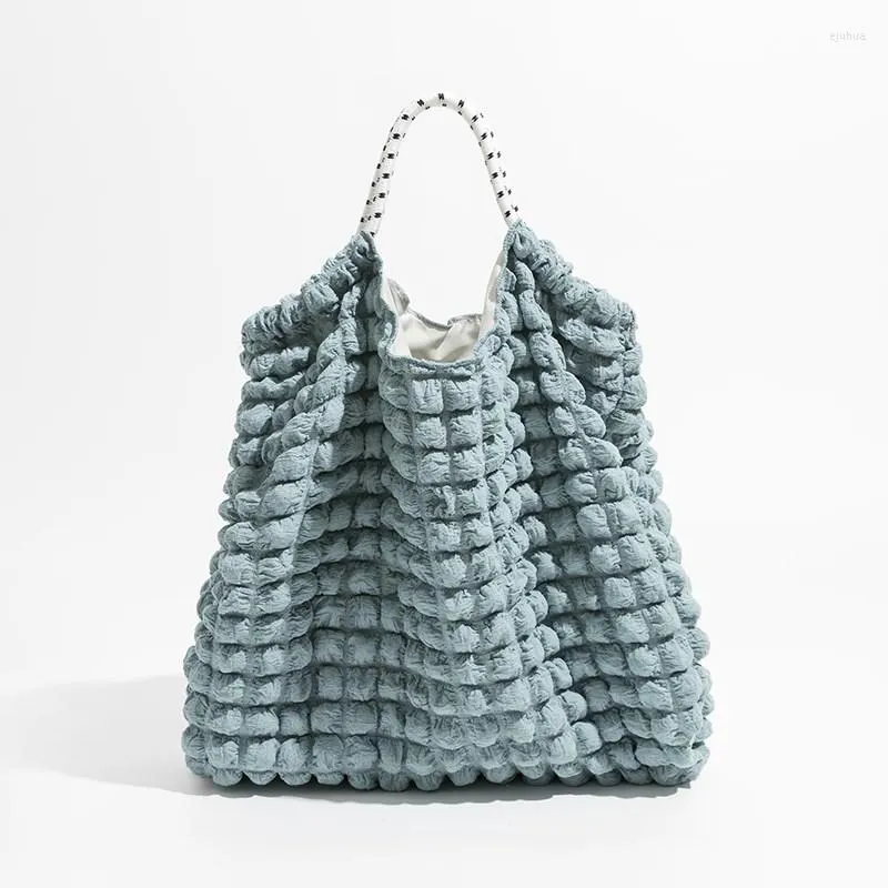 Evening Bags Quilted Puff Bubble Fabric Tote Bag Lightweight Pleated Shopper Handbag Large Protable Travel Grocery Shoulder Purse