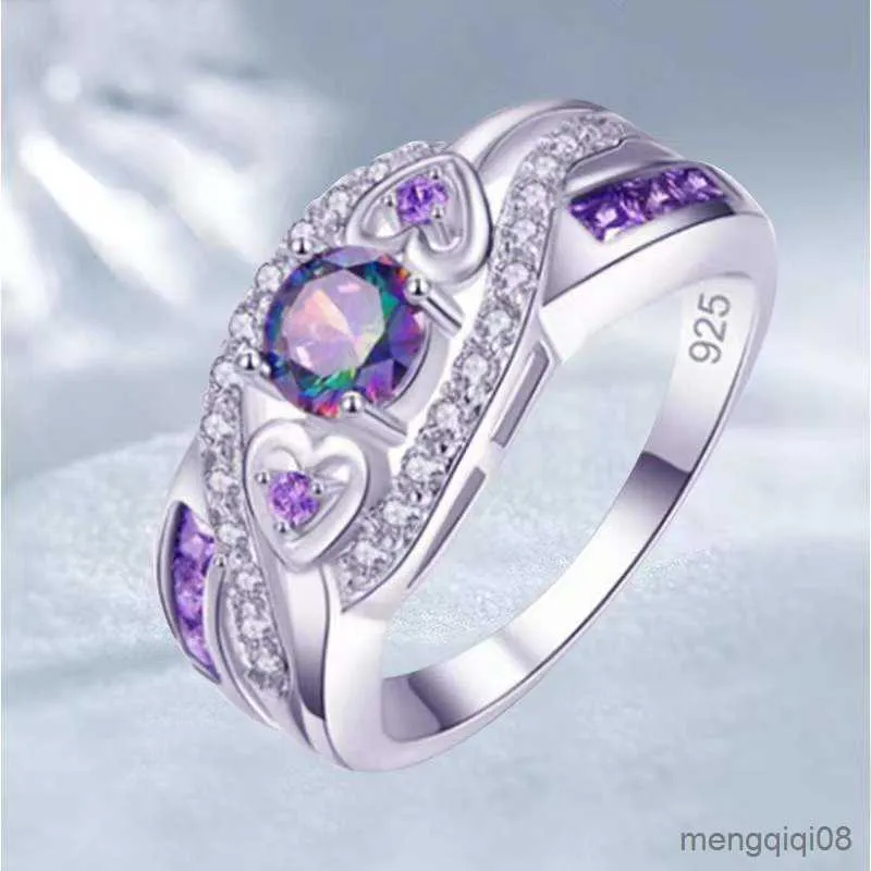 Anneaux de bande de luxe pour les femmes Gemme naturelle Cut Square Amethyst Ring Bague de fiançailles Cadeau Bijoux Feminino