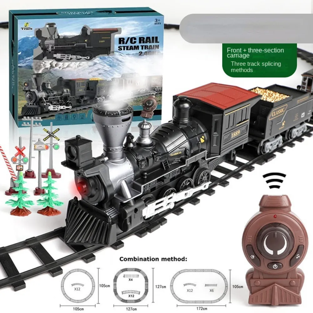 Electric/RC Track Electric Train Toy Remote Control Rökning Lokomotivskenor montera DIY -spår Set Classical Toys for Children 230601