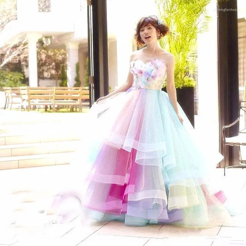 New Arrival Rainbow Tulle Party Dresses Ball Gown Handmade 3D