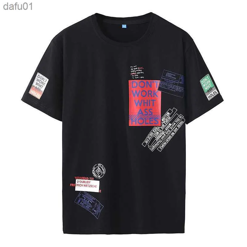 Hio Hop Loose Mens T-shirts Fashion 2023 Summer Short Hidees Black White Tshirt Tees Plus Asian Oversize L-6XL 7XL 8XL 9XL L230520