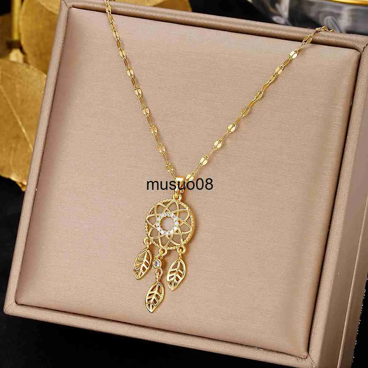 Pendant Necklaces 316L Stainless Steel Dream Catcher Zircon Feather Pendant Necklace For Women Fashion Girls Chain Birthday Jewelry Gifts 2022 New J230601