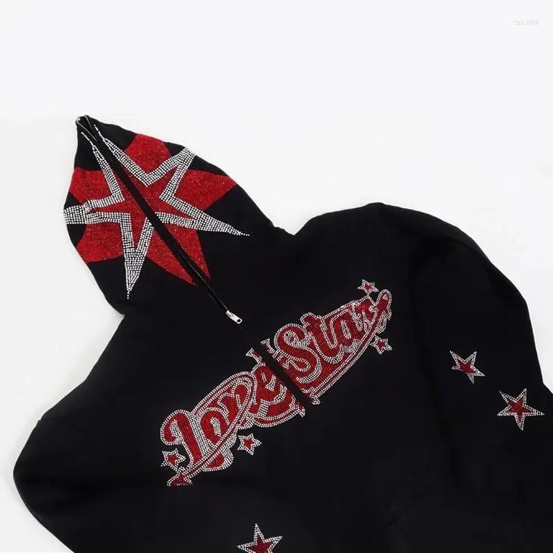 Erkek Hoodies Erkekler Sweatshirt Tam Zip HOVIE HIP HOP RHINESTONE STAR Alfabe Kapşonlu Ceket Büyük Boy Kadınlar Ceket Y2K Giysileri