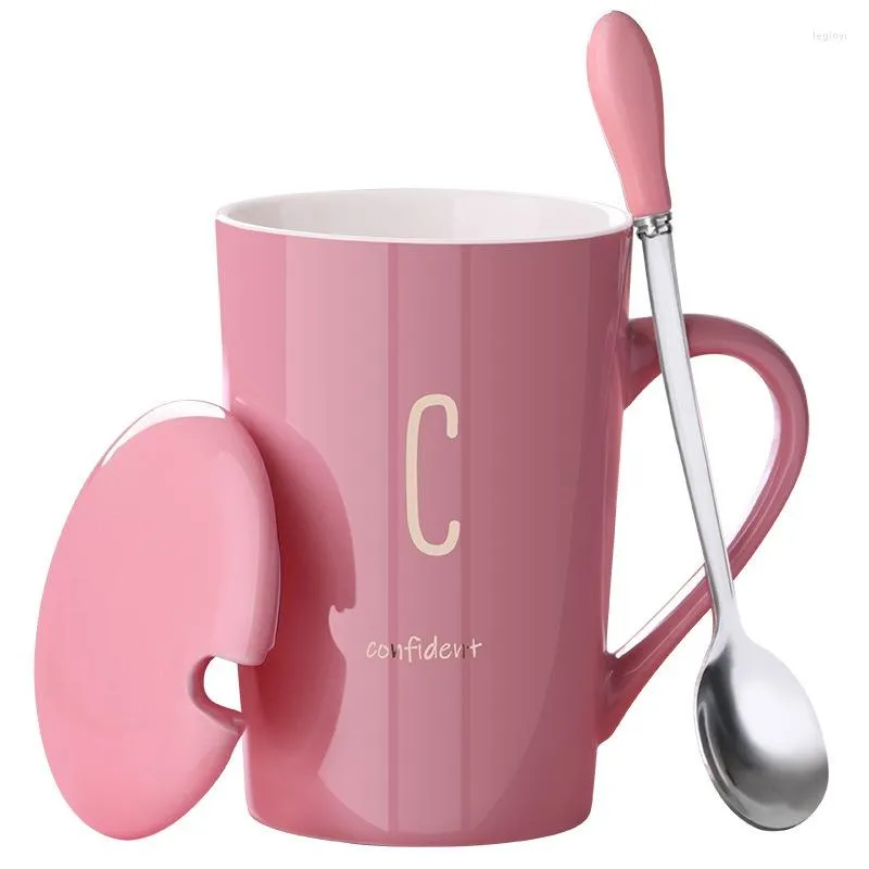 Tasses en céramique simple lettre de tasse de tasse de personnalité de famille couple Caxe lait de café de grande capacité