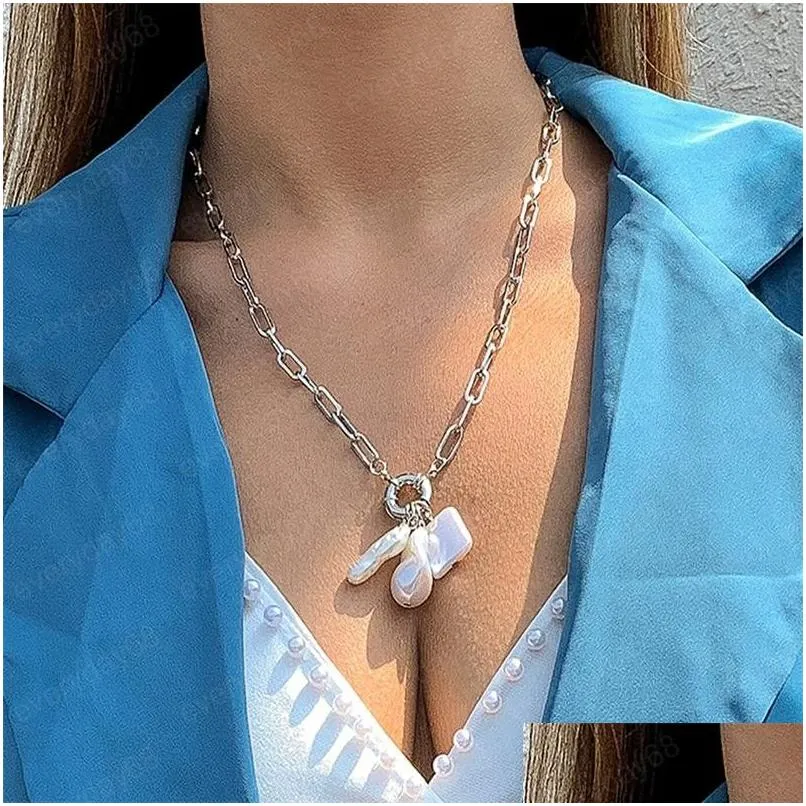 Hänge halsband europeiska avtagbara imitation pärlkvinnor Assel Cross Clavicle Chains Kvinnliga singel ihåliga ut legeringsmycken Dhhkz