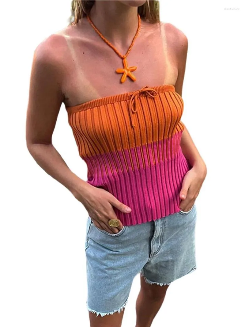 レディースTシャツRuewey女性編みストラップルズバンドーチューブトップバックレス夏のベストコルセットが通り出て行く