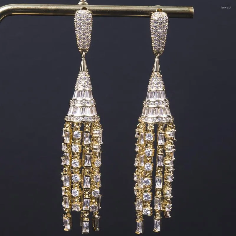 Dangle Earrings Luxury Water Drops Trendy Cubic Zircon Wedding Engagement Party Dubai Long Tassels For Women Jewel E4811