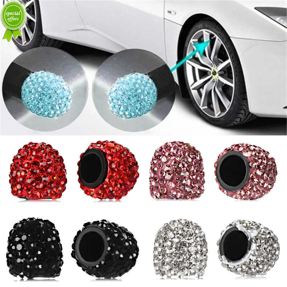 Nya 4st Rhinestone Universal Car Däck Ventilkåpor Crystal Diamond Shining Dustät ventil Stam Caps Bling Car Accessories