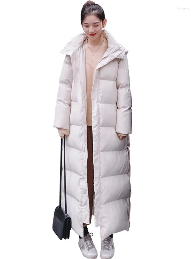 Femmes Trench Manteaux Manteau Femmes Beige Noir Super Long Coton Veste À Capuche Parkas 2023 Hiver Mode Coréen Lâche Étudiants Vêtements De Neige