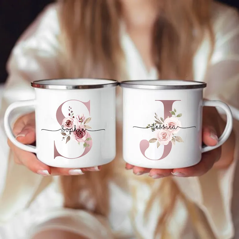 Gobelets personnalisé tasse fleur nom initial personnalisé thé café chocolat mariée demoiselle fête des mères cadeau 230531