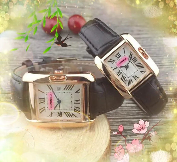 Męskie Women Square Roman Tank Gila Watches Kwarc Ruch Mężczyzna Zegarek czasowy Zegarek czerwony czarny brązowy skórzany pasek Montre de Luxe Perfect Quality