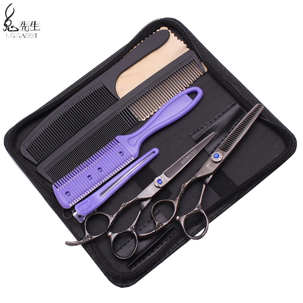 Ferramentas conjunto de tesouras para a mão esquerda 5.5 "6.0" mr coelho japonês 440c tesouras de desbaste para corte de cabelo profissional m8002