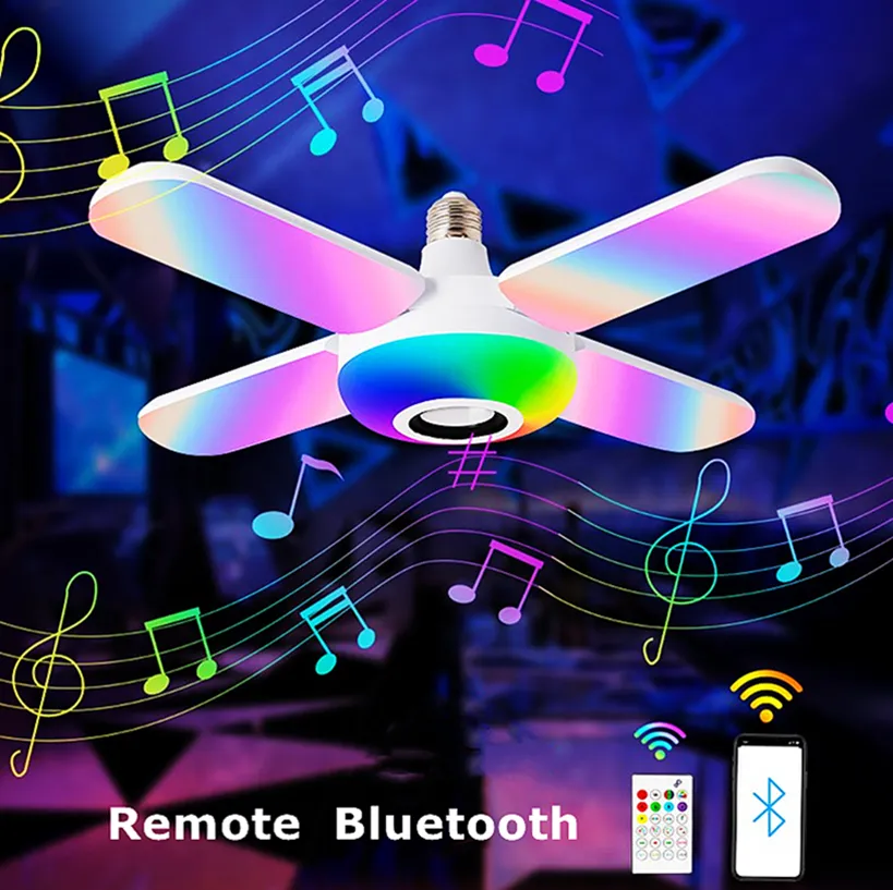 LED Music Lamp Lampadina Altoparlante Bluetooth, Plafoniera, Deformabile con telecomando, Bluetooth E26 e27 50w Cambia colore per camera da letto Home Party Decorazione natalizia