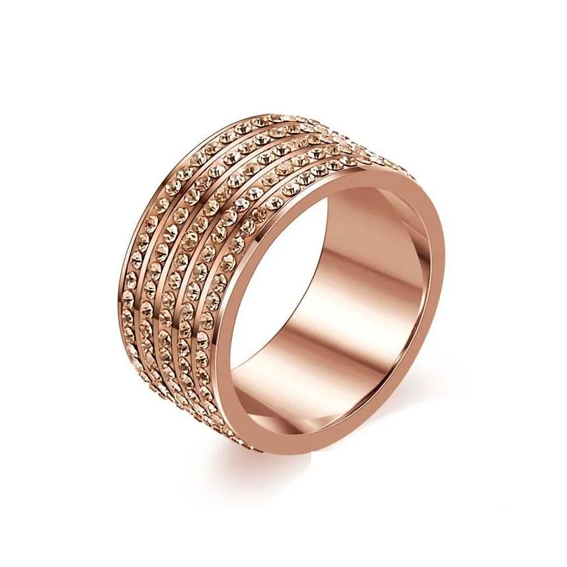 Cluster Ringe Rose Goldcolor Edelstahl Schmuck Kristall Hochzeit für Frauen Drop Lieferung Ring Dhis7