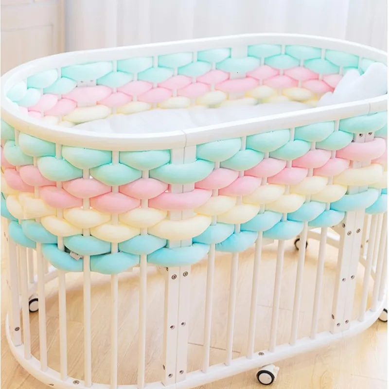 Bed Rails The Bed iswound with woven Braid Knot Pillow Cushion Bumper for Infant Bebe Crib Protector Cot Bumper Room Decor 230531