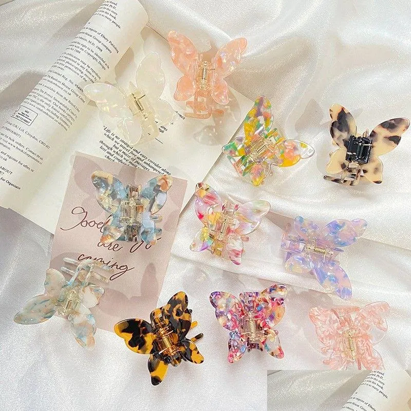 Clamps Korean Butterfly Hair Claw Acrylic Crab Clip Ponytail Holder Plastic Sweet Fairy Hairpin Accessories Drop Delivery Jewelry Ha Dhdfj