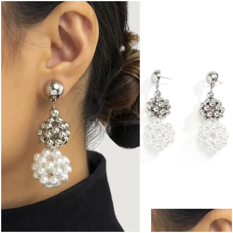Dingle ljuskronor mode ccb pärlor släpp örhängen för kvinnliga kvinnliga smycken runda bollimitation pärla pendell leverans dhch5