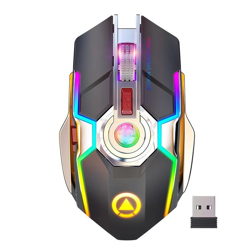 Ratos 2.4g recarregável sem fio mouse gaming rgb mouse mudo mause 7d 1600dpi para computador portátil acessórios cor preta usb